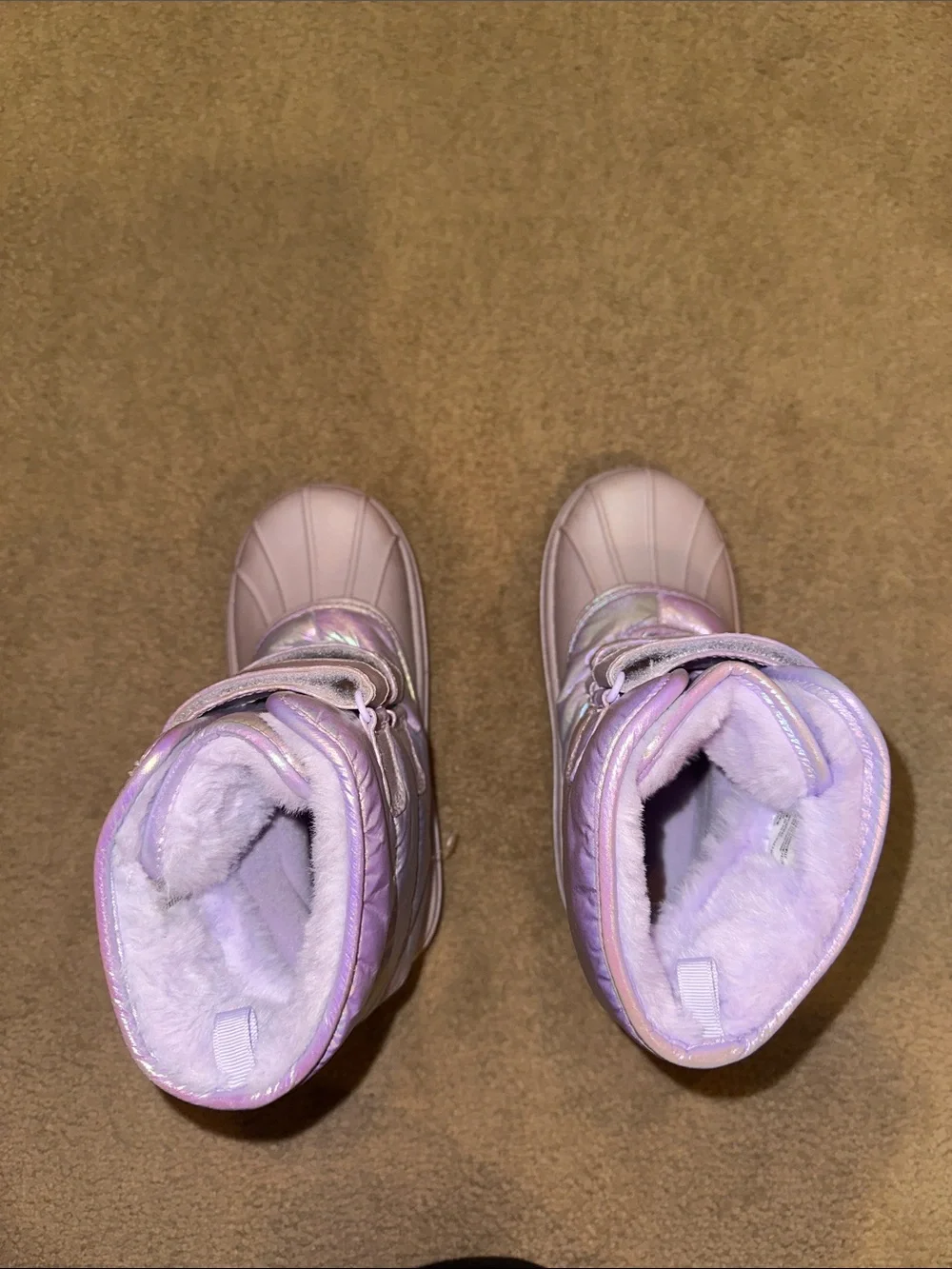 Kids Metallic Purple Winter Boots with Faux Fur Lining